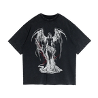 T-Shirt Fallen Angel Garment Dyed Streetwear Tee 260GSM Black Cotton With Faded Raw Hem