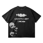 T-Shirt Ghosts Cant Dream Garment Dyed Streetwear Tee 260GSM Black Cotton With Faded Raw Hem