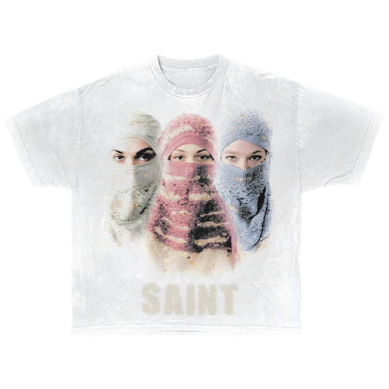 T-Shirt Saint Streetwear Tee White Cotton DTG Print Distressed Graphic True To Size