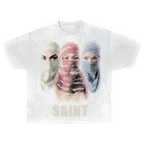 T-Shirt Saint Streetwear Tee White Cotton DTG Print Distressed Graphic True To Size